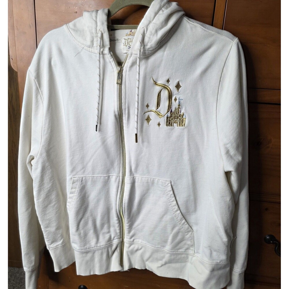 Disney Disneyland Resort 70th Anniversary Size XL Ivory Gold Embroidered Zip